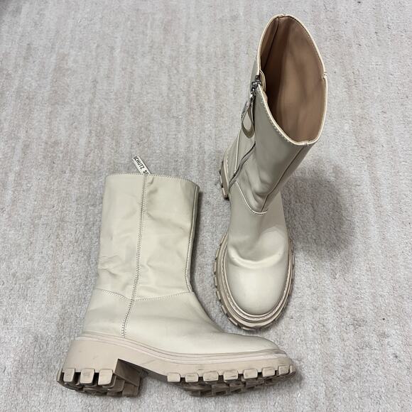 Schutz Juany Winter Egg Shell Mid Calf Lug Sole Block Heeled Boots 6.5 - Picture 1 of 11